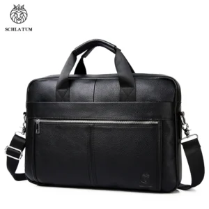Premium Full Grain Leather Business Briefcase with 15.6" Laptop Compartment for Men - Executive Office Bag